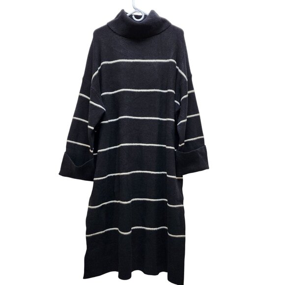 Ava & Viv Size 2X Black & White Striped Turtleneck Sweater Dress - Picture 1 of 7